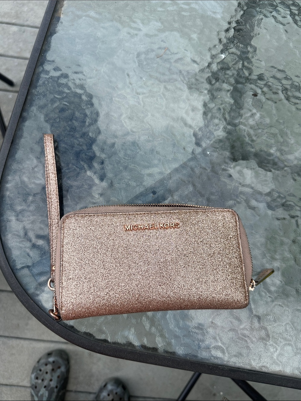 Michael Kors Rose Gold Glitter Wristlet Wrist Strap